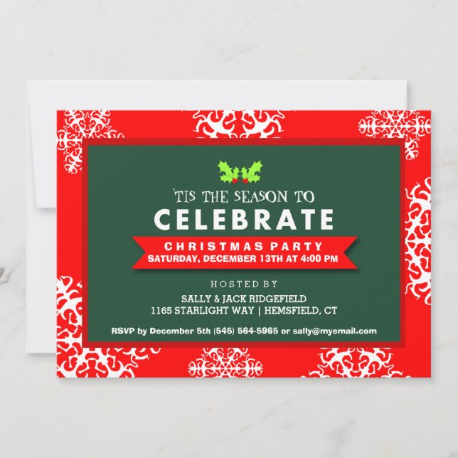 Tis the Season to Celebrate Red & Green Inivtation Invitation (Front)