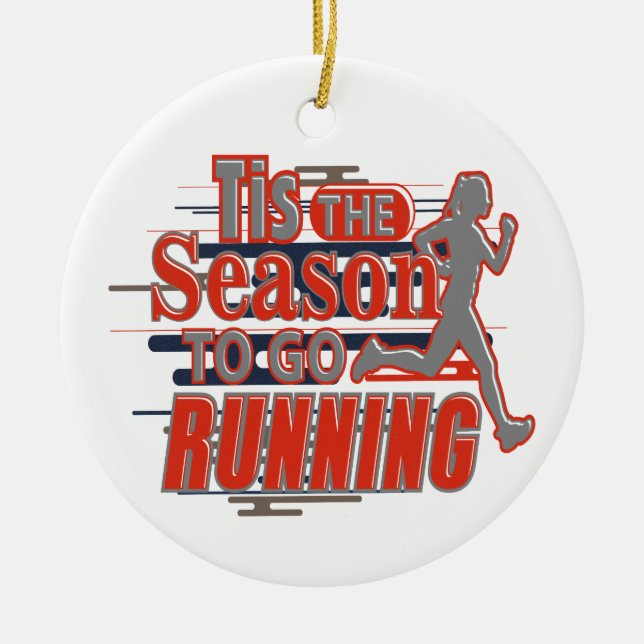 Tis the Season to go Running Festive Christmas Ceramic Tree Decoration (Front)