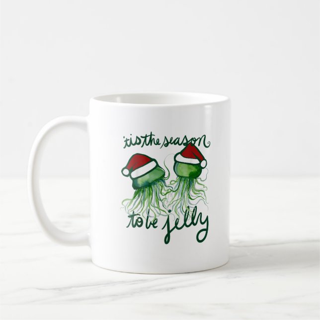 Tis The Season To Jelly Funny Jellyfish Christmas Coffee Mug (Left)