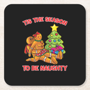 Tis The Season To Naughty Gingerbread Man Couple Square Paper Coaster