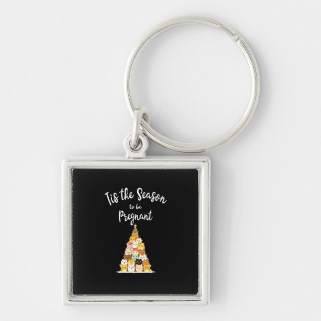 Tis The Season To Pregnant Cute Christmas Tree Men Key Ring (Front)