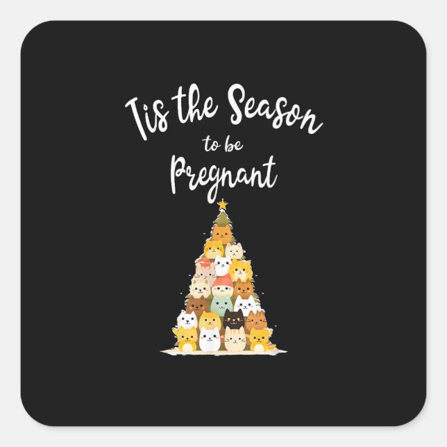 Tis The Season To Pregnant Cute Christmas Tree Men Square Sticker (Front)