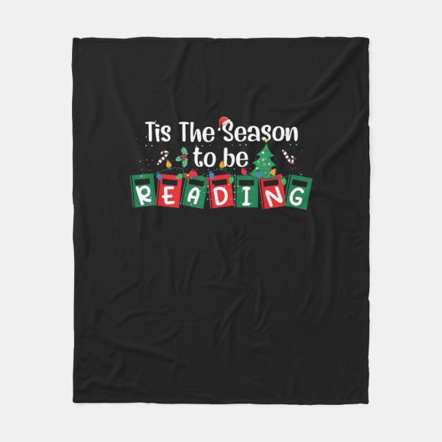Tis The Season To Reading Christmas Teacher Book Fleece Blanket (Front)