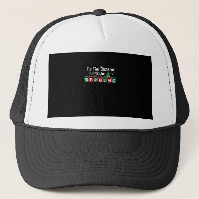 Tis The Season To Reading Christmas Teacher Book Trucker Hat (Front)