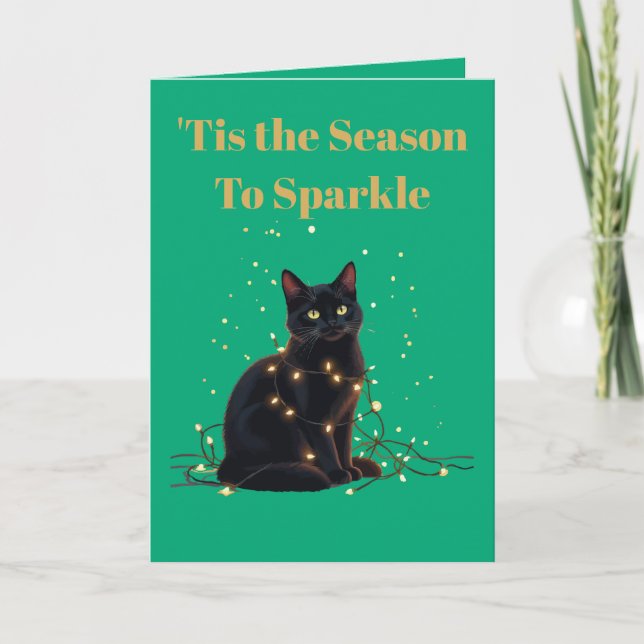 Tis the Season To Sparkle Black Cat Entangled  Card (Front)