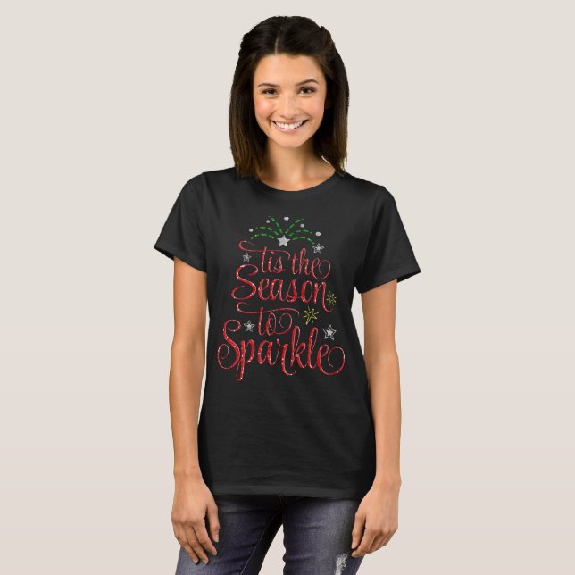 Tis The Season To Sparkle Black T Shirt (Front Full)