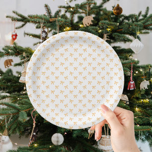 Tis' The Season To Sparkle Christmas Bow Gold Paper Plate