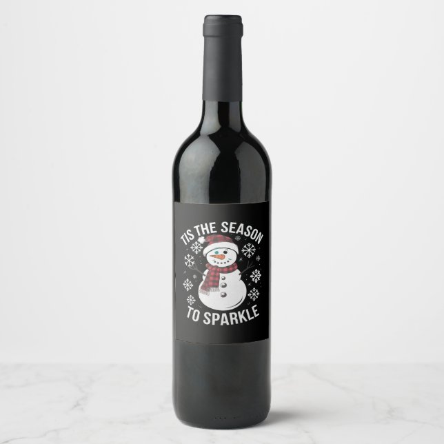 Tis The Season To Sparkle Christmas Holiday Gift Wine Label (Front)