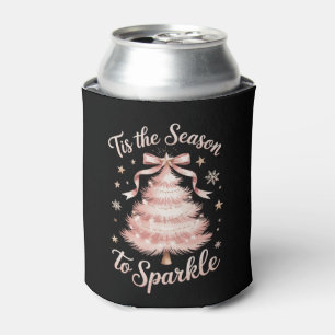 Tis The Season To Sparkle Christmas Tree Bow Pink Can Cooler