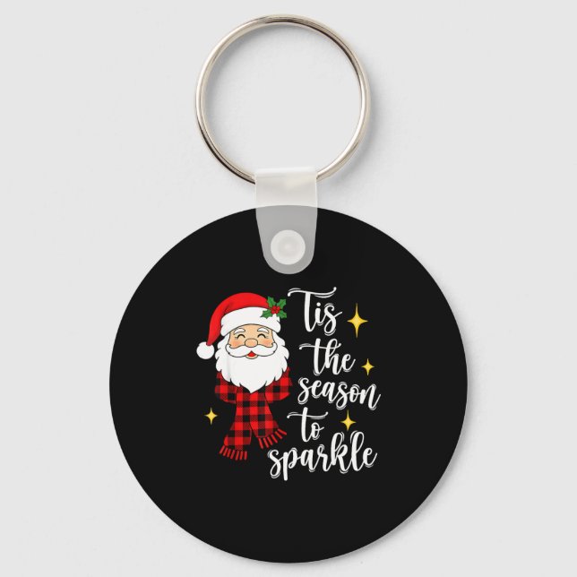 Tis The Season To Sparkle Cute Santa Christmas  Key Ring (Front)