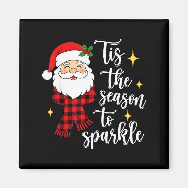 Tis The Season To Sparkle Cute Santa Christmas  Magnet (Front)