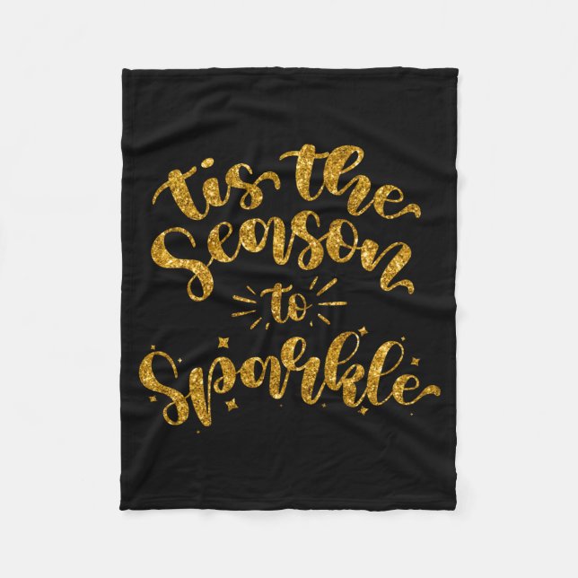 Tis The Season To Sparkle Gold Faux Glitter  Fleece Blanket (Front)