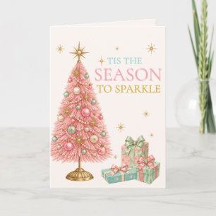 ’Tis the Season to Sparkle Pink Retro Christmas Card