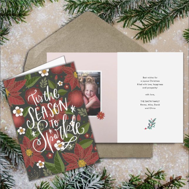 Tis The Season To Sparkle | Red Poinsettia Photo Holiday Card (Creator Uploaded)