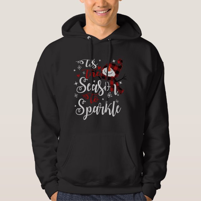 Tis The Season To Sparkle Xmas Snowman Red Plaid Hoodie (Front)