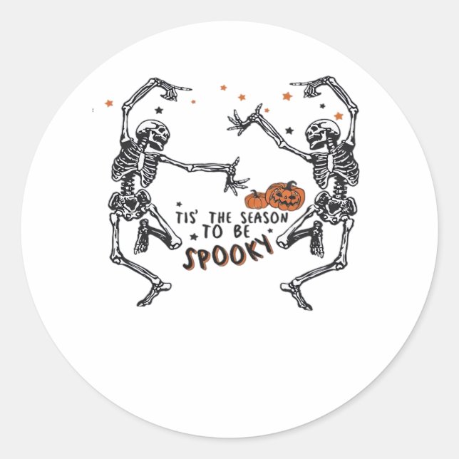 Tis The Season To Spooky Halloween Skeleton Retro  Classic Round Sticker (Front)