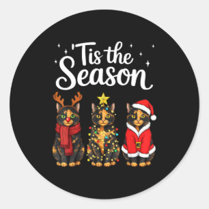 Tis The Season Tortoiseshell Cat Christmas Santa  Classic Round Sticker