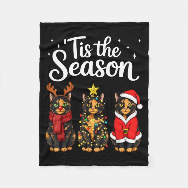 Tis The Season Tortoiseshell Cat Christmas Santa  Fleece Blanket (Front)