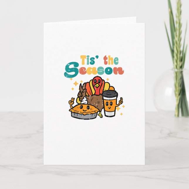 Tis The Season Turkey Coffee Retro Thanksgiving Fa Card (Front)