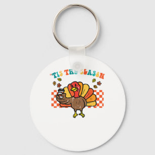 Tis The Season Turkey Coffee Thanksgiving Fall Men Key Ring