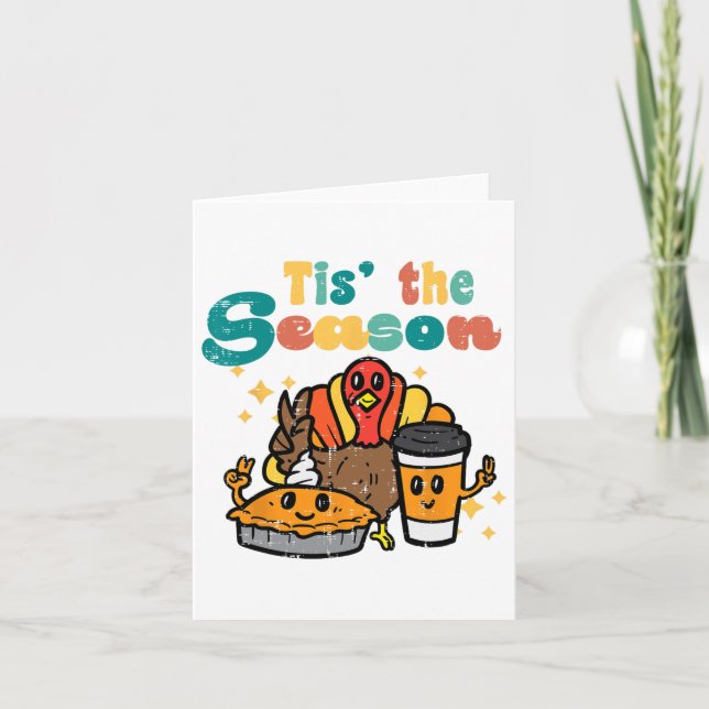 Tis The Season Turkey Pumpkin Coffee Retro Thanksg Card (Front)