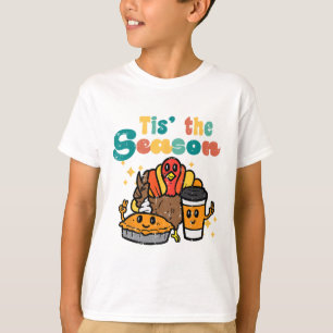 Tis The Season Turkey Pumpkin Coffee Retro Thanksg T-Shirt