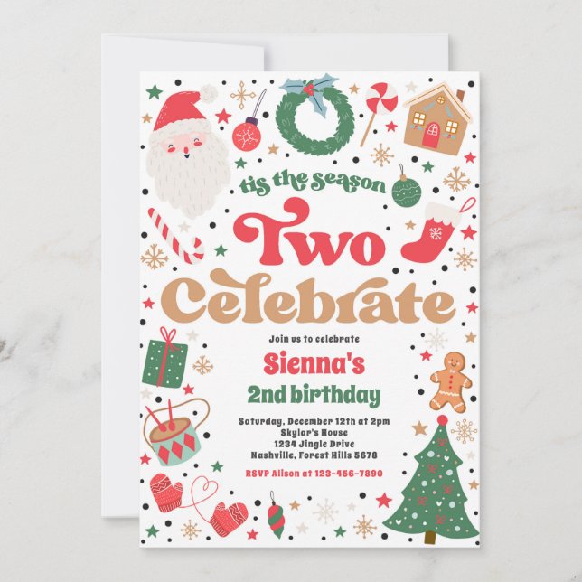 Tis The Season Two Celebrate Christmas Birthday Invitation (Front)