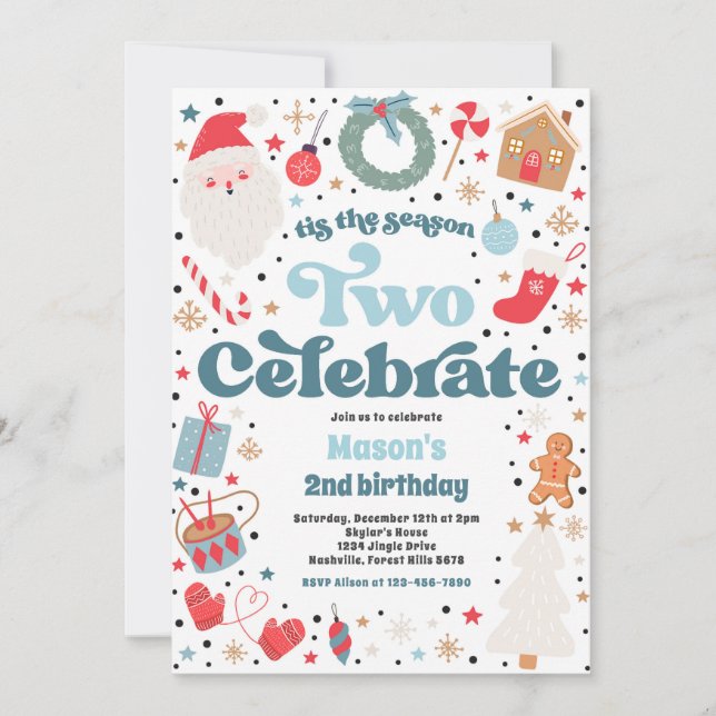 Tis The Season Two Celebrate Christmas Birthday Invitation (Front)