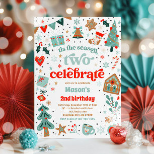 Tis The Season Two Celebrate Christmas Birthday Invitation