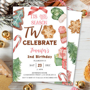 Tis the Season TWO! Girl Christmas 2nd Birthday Invitation