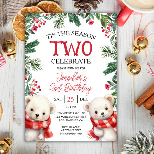 Tis The Season TWO   Polar Bears 2nd Birthday Invitation