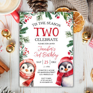 Tis The Season TWO   Winter Penguins 2nd Birthday Invitation