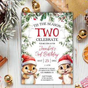 Tis The Season TWO   Winter Squirrels 2nd Birthday Invitation