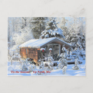 'Tis the Season Up North Cottage, Winter Holiday Postcard