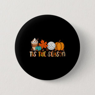 Tis The Season Volleyball Pumpkin Leaf Latte Fall 6 Cm Round Badge