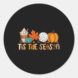 Tis The Season Volleyball Pumpkin Leaf Latte Fall Classic Round Sticker