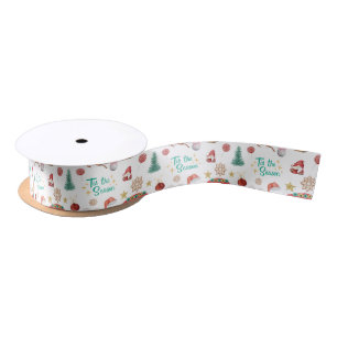tis the season, watercolor christmas fun pattern satin ribbon