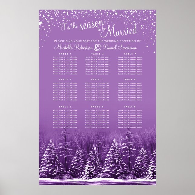 Tis the season winter wedding purple seating chart (Front)