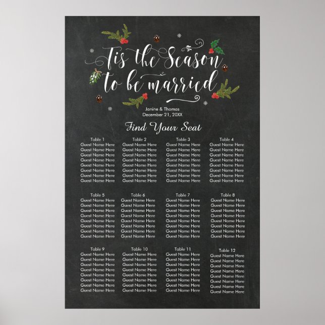 tis the season winter wedding seating chart sign (Front)