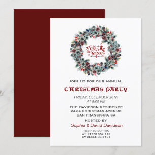 'Tis the Season Winter Wreath Christmas Party Invitation