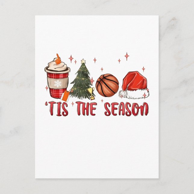 Tis the Season Xmas Christmas Basketball  Announcement Postcard (Front)