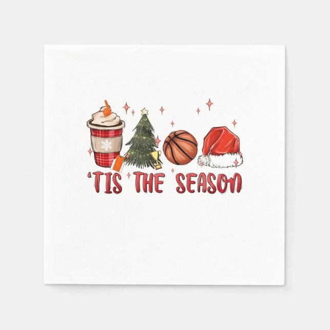 Tis the Season Xmas Christmas Basketball  Napkin (Front)