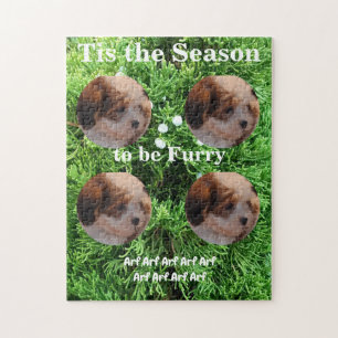 Tis the Season Xmas Puppy photo pattern evergreen Jigsaw Puzzle