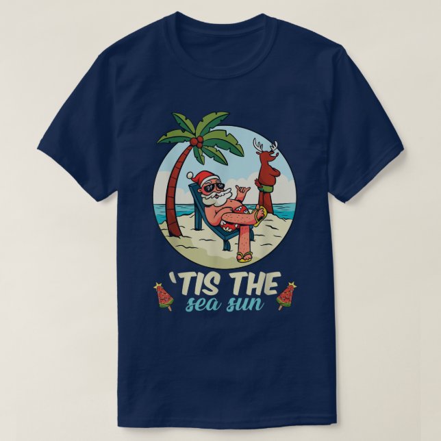 Tis The SeaSun Christmas In July Beach Summer Chri T-Shirt (Design Front)