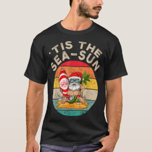 Tis The SeaSun Santa Sunset Retro Christmas In Jul T-Shirt