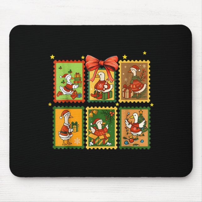 Tis The Silly Goose Season Christmas Stamps Cute G Mouse Mat (Front)