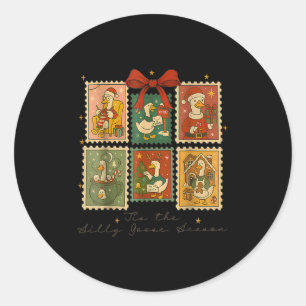 Tis The Silly Goose Season Christmas Stamps Retro  Classic Round Sticker