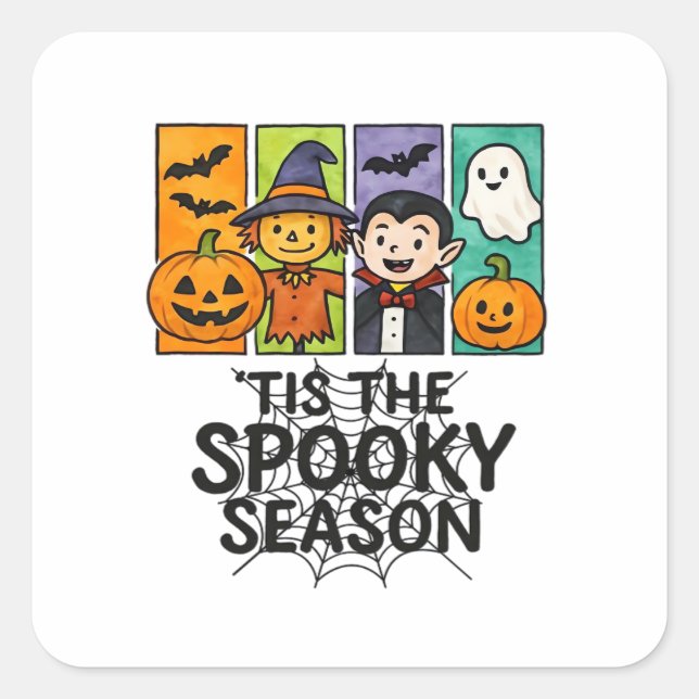 Tis The Spooky Season Halloween Vampire Pumpkin De Square Sticker (Front)