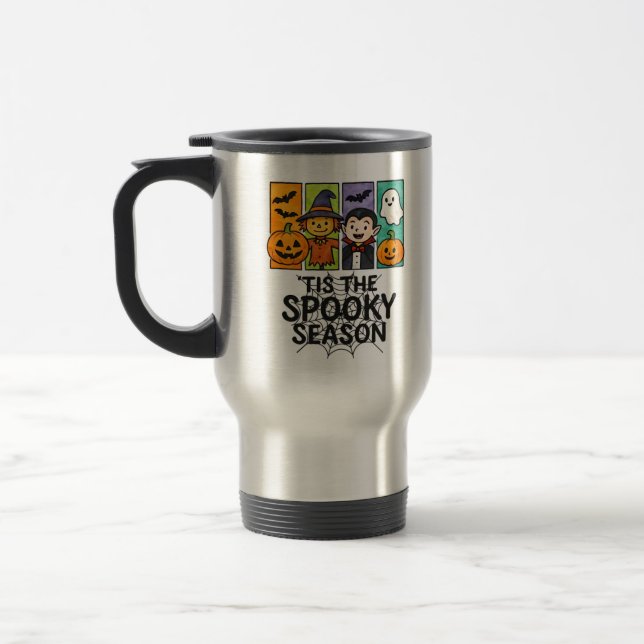 Tis The Spooky Season Halloween Vampire Pumpkin De Travel Mug (Left)