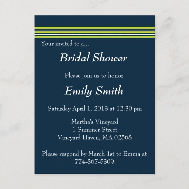 Tisbury - Navy Green White - Invitation Postcard (Front)